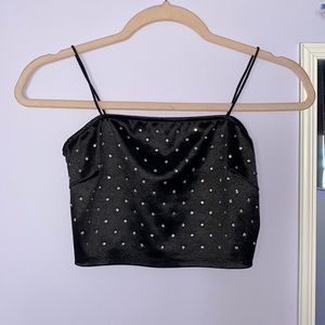 Black Rhinestone Crop Tank